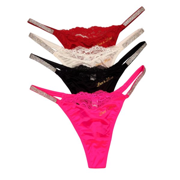 MIDNIGHT GLITZ LOW RISE LACE TRIM G-STRING — 4 Pack